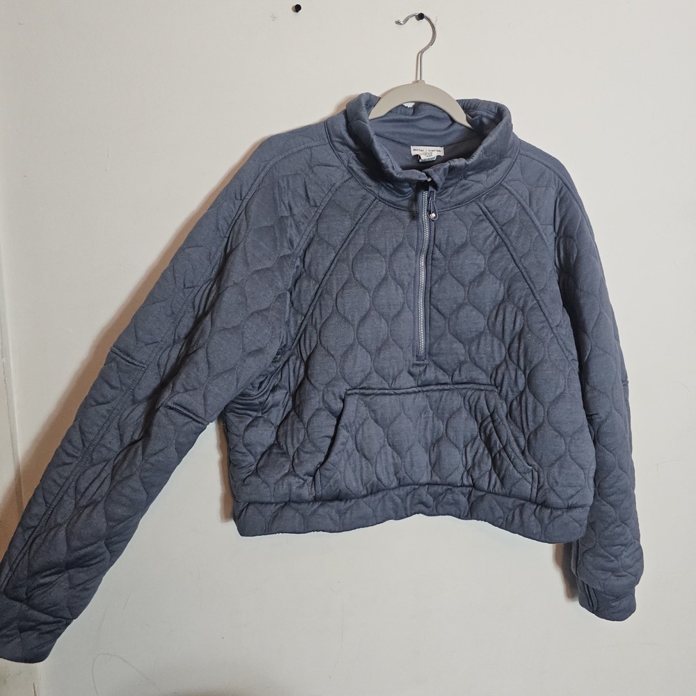 Quilted Scuba Blue Gray Half Zip Pullover Women's XL Cropped Athletic